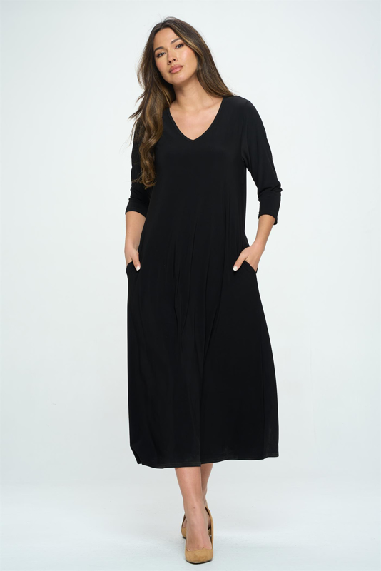 HIT V-Neck Long Dress W/Pocket (QS)(Pkt)-Jostar Clothing Wholesale ...